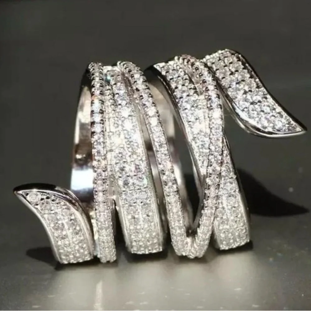 925 Silver and Crystal Spiral Ring ss 8 - Picture 3 of 4